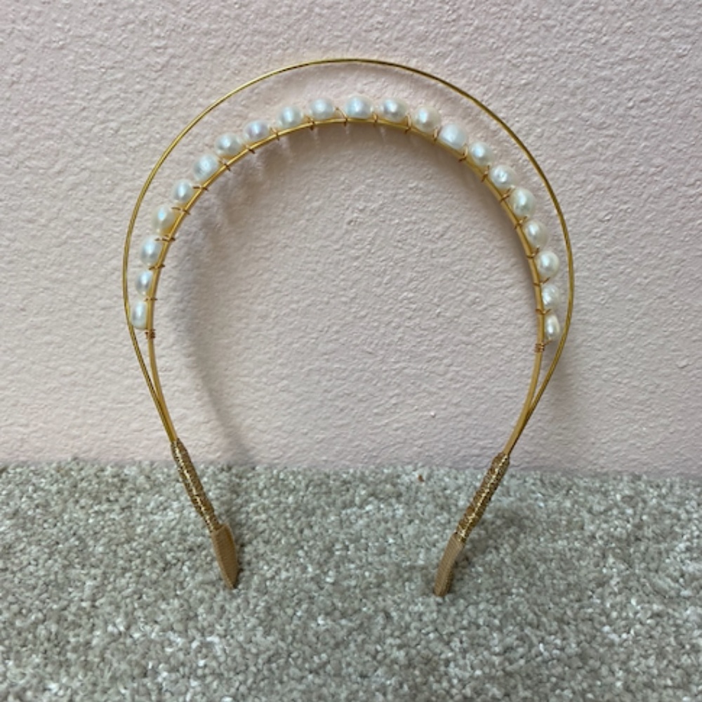 Handmade gold halo headband with real pearls